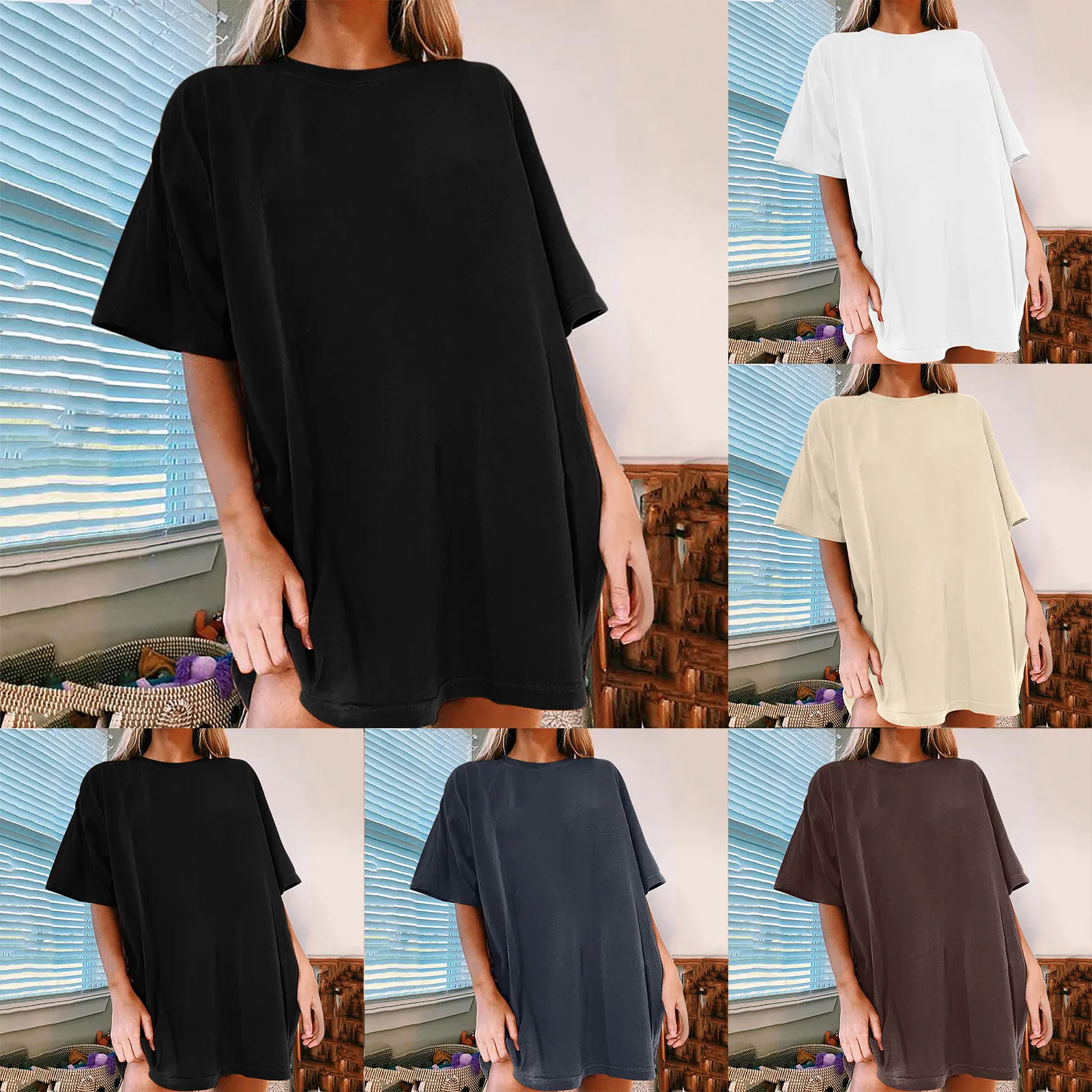 Блузка женская оверсайз с круглым вырезом и коротким рукавом
Блузка женская оверсайз с круглым вырезом и коротким рукавом