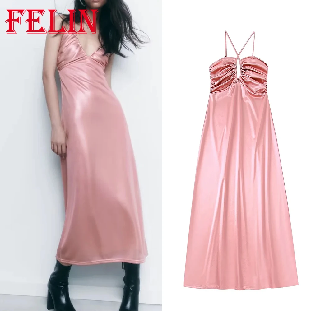 TRAF ZAZB Sexy Shiny Pink Corset Long Cami Dress Women Backless Fashion 2022 Party Straight Dress Elegant Mujer Vestidos
TRAF ZAZB Sexy Shiny Pink Corset Long Cami Dress Women Backless Fashion 2022 Party Straight Dress Elegant Mujer Vestidos