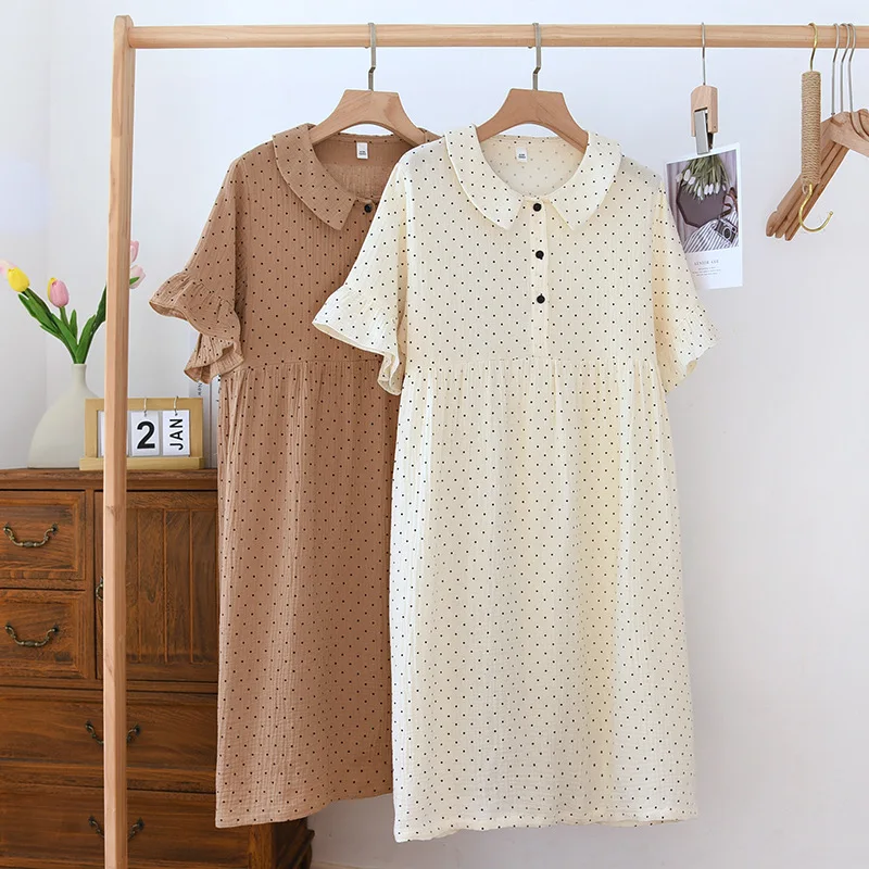 Women Short Sleeve Pajama Dress Summer Crepe Cotton Loose Skirt Loose Comfortable Turn-down Collar Nightgowns Sexy Sleepwear
Women Short Sleeve Pajama Dress Summer Crepe Cotton Loose Skirt Loose Comfortable Turn-down Collar Nightgowns Sexy Sleepwear