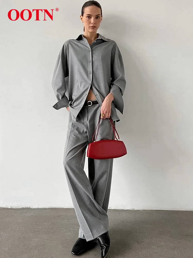Женский офисный костюм-двойка OOTN, серый комплект со штанами с высокой талией, Осенние повседневные брюки и топ с отворотом, 2022
Женский офисный костюм-двойка OOTN, серый комплект со штанами с высокой талией, Осенние повседневные брюки и топ с отворотом, 2022