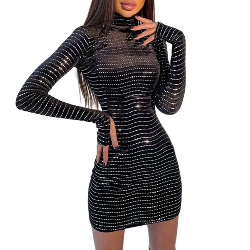 Women Striped Bodycon Dress Spring Autumn Clothes 2022 Adult Sequin Stripe Pattern Long Sleeve High Neck Mini Dress
Women Striped Bodycon Dress Spring Autumn Clothes 2022 Adult Sequin Stripe Pattern Long Sleeve High Neck Mini Dress