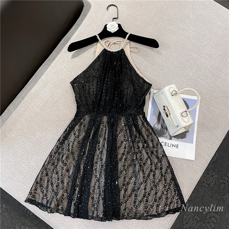 2022 Summer Sexy Rhinestones Edge Backless Waist Trimming Sequined Lace Halter Dress for Women Mini Slim Fit Dresses
2022 Summer Sexy Rhinestones Edge Backless Waist Trimming Sequined Lace Halter Dress for Women Mini Slim Fit Dresses