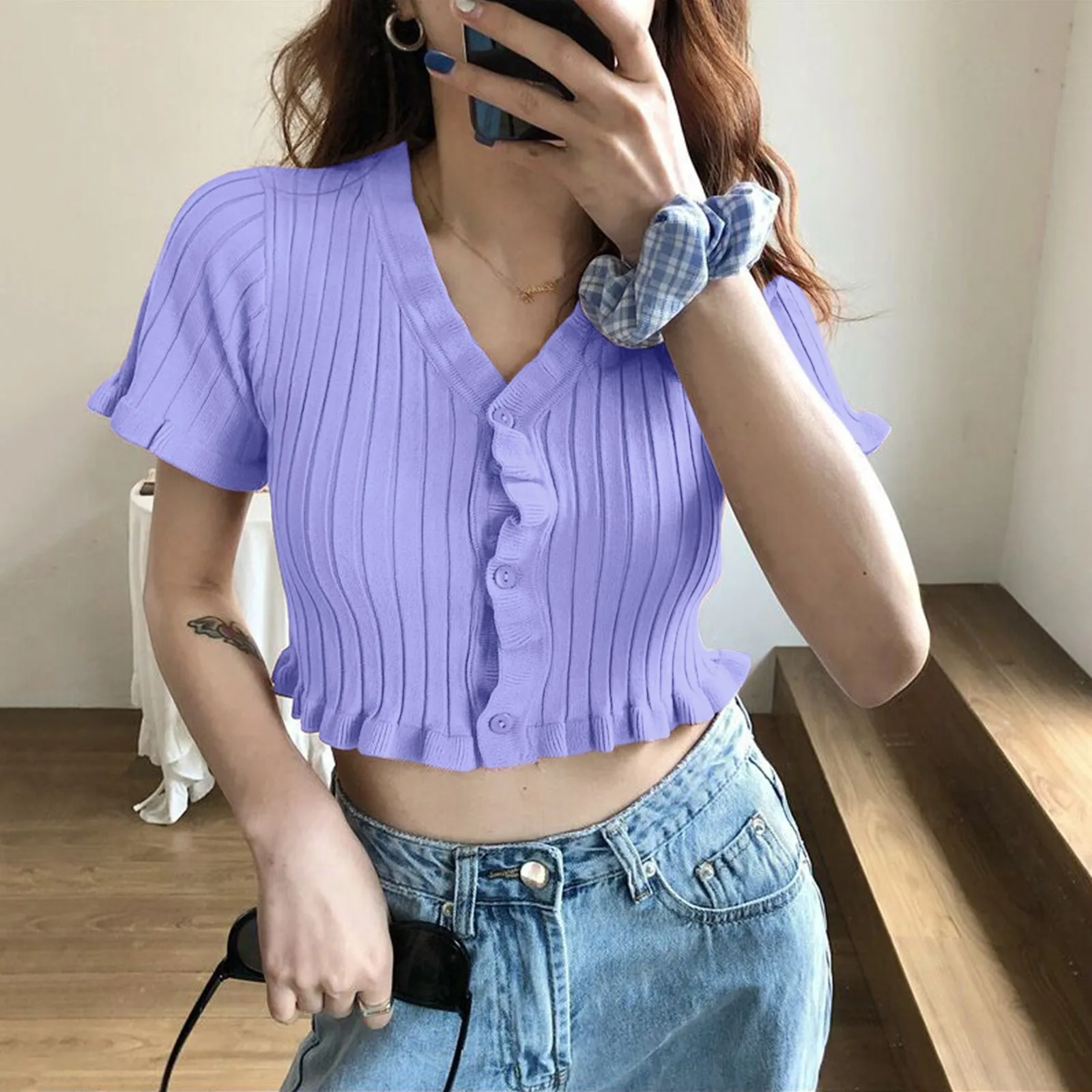 Womens Button Short Sleeve Solid Shirt Color Ribbed Top V Neck Tee Ladies White Shirts Long Sleeve Cotton T Shirts Women Workout
Womens Button Short Sleeve Solid Shirt Color Ribbed Top V Neck Tee Ladies White Shirts Long Sleeve Cotton T Shirts Women Workout