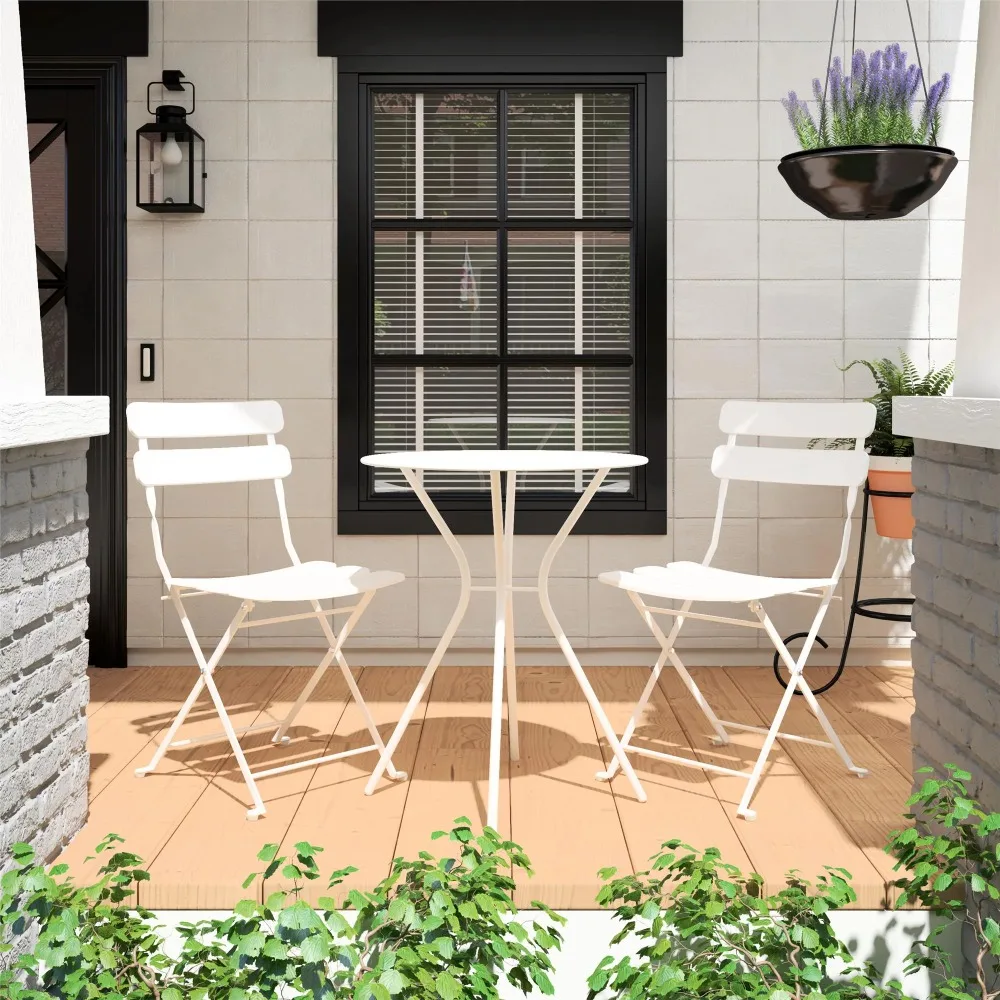 

Для гостиной на открытом воздухе, набор из 3 предметов для бистро с 2 Складными стульями, набор белой уличной мебели