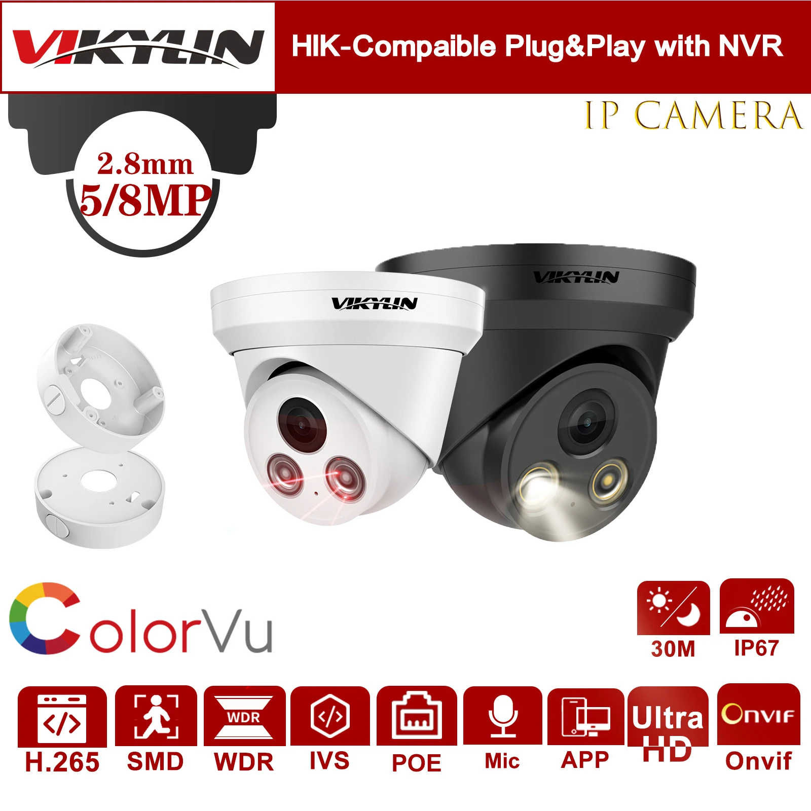 IP-камера видеонаблюдения VIKYLIN HIK совместимая со встроенным микрофоном, МП, POE, H.265, IP67
IP-камера видеонаблюдения VIKYLIN HIK совместимая со встроенным микрофоном, МП, POE, H.265, IP67