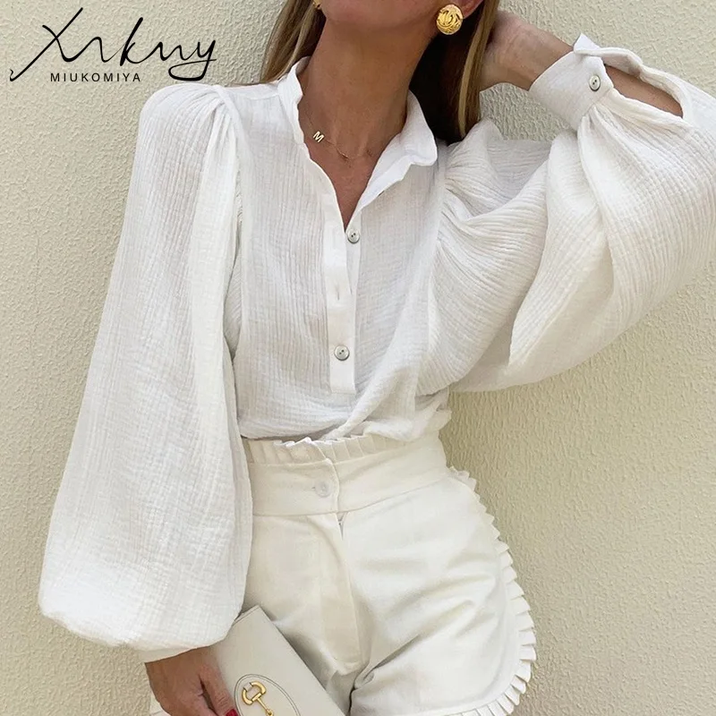 MiuKoMiYa Women Shirts Spring New Cotton Lantern Sleeve Loose Shirt Workplace Stand-up Collar Temperament White Women's Top
MiuKoMiYa Women Shirts Spring New Cotton Lantern Sleeve Loose Shirt Workplace Stand-up Collar Temperament White Women's Top