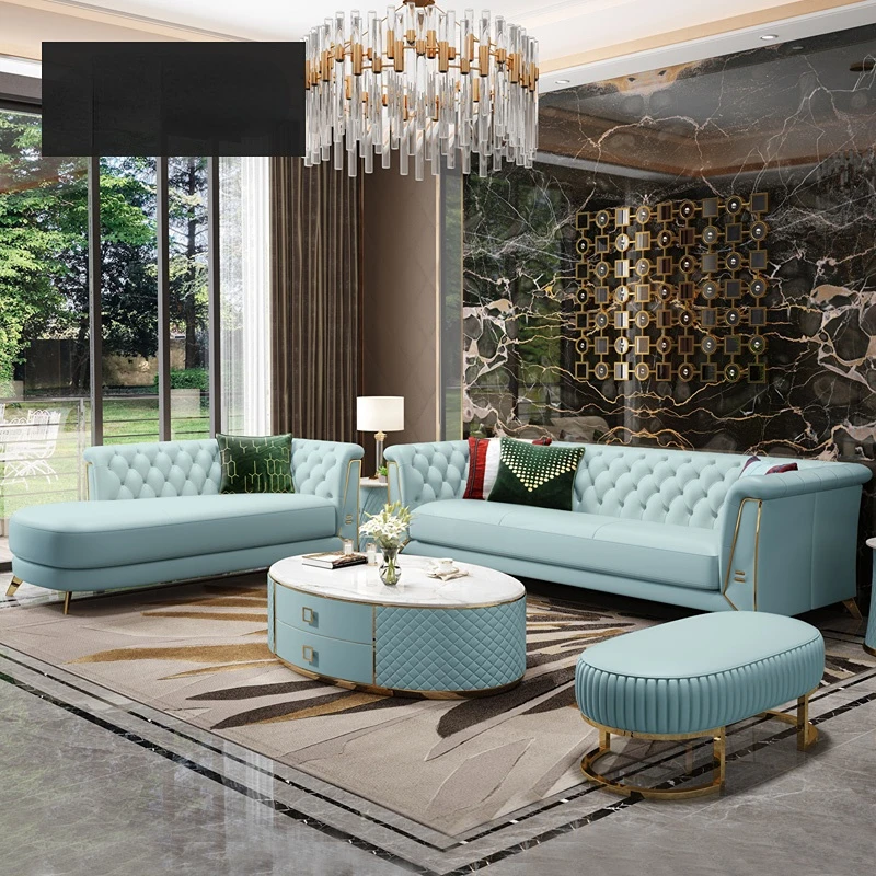 

Постмодернизированный роскошный кожаный диван, американская роскошная дизайнерская мебель, позолоченный американский кожаный диван