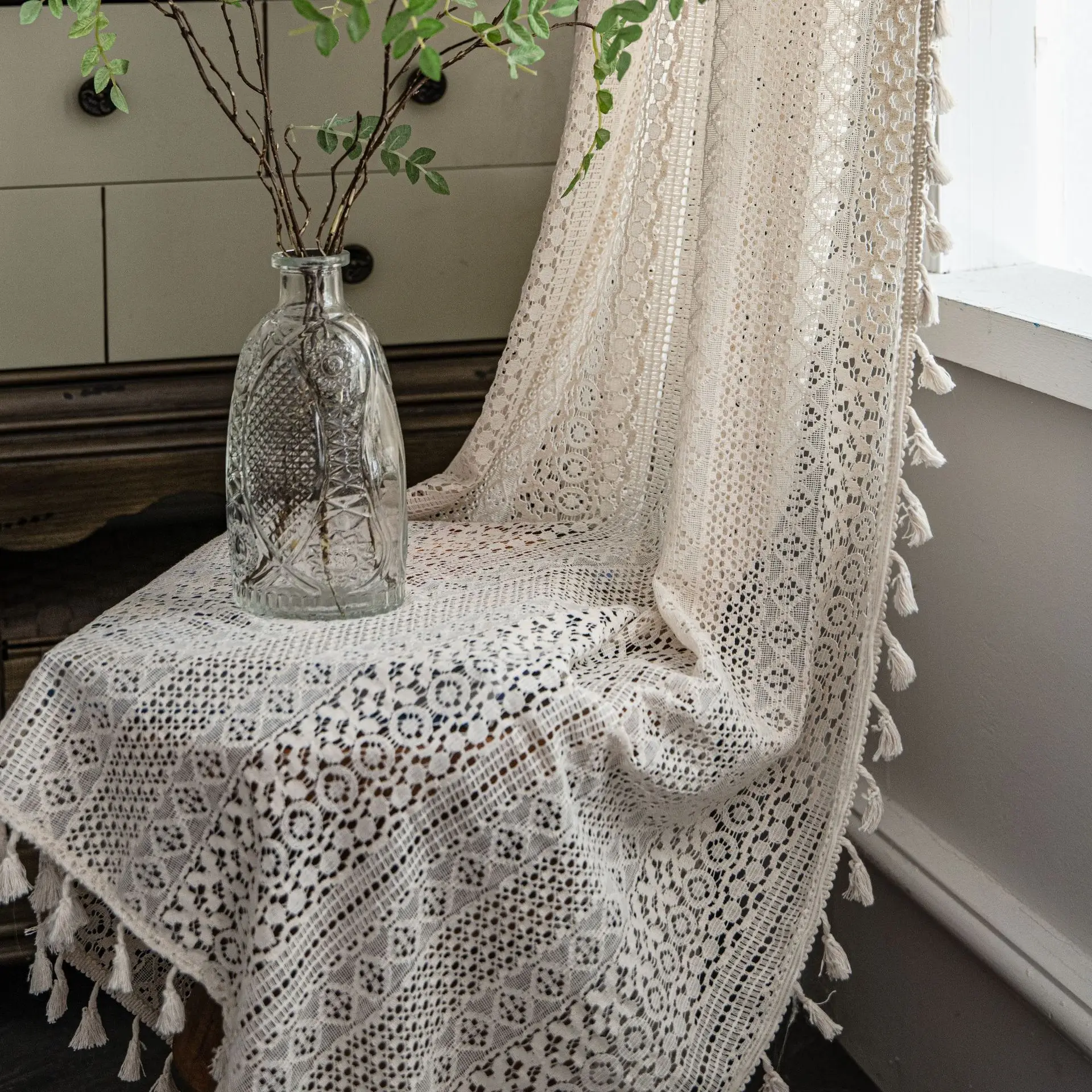 American Literature and Art Countryside Vintage Curtains Beige Crochet Tassel Drape Kitchen Valance Curtain for Living Room
American Literature and Art Countryside Vintage Curtains Beige Crochet Tassel Drape Kitchen Valance Curtain for Living Room