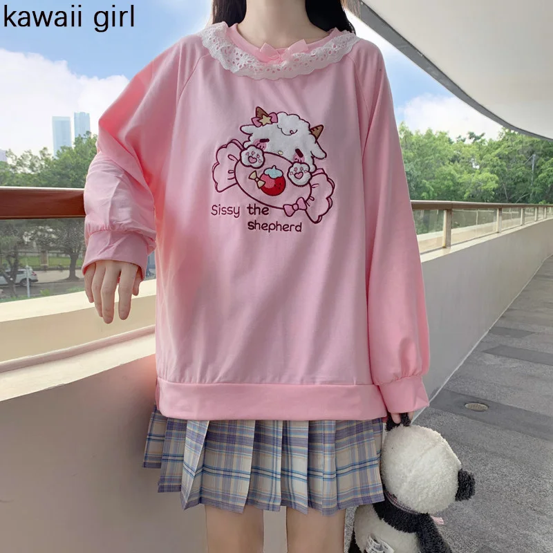 Женская Осенняя толстовка с кружевом и круглым вырезом, в Корейском стиле
Женская Осенняя толстовка с кружевом и круглым вырезом, в Корейском стиле