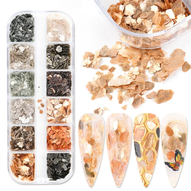 12Colors/Box Nail Art Sequins Ins Autumn and Winter Models 12Grids Mica Marble Metal Pearlescent Texture Translucent Color Sheet
12Colors/Box Nail Art Sequins Ins Autumn and Winter Models 12Grids Mica Marble Metal Pearlescent Texture Translucent Color Sheet