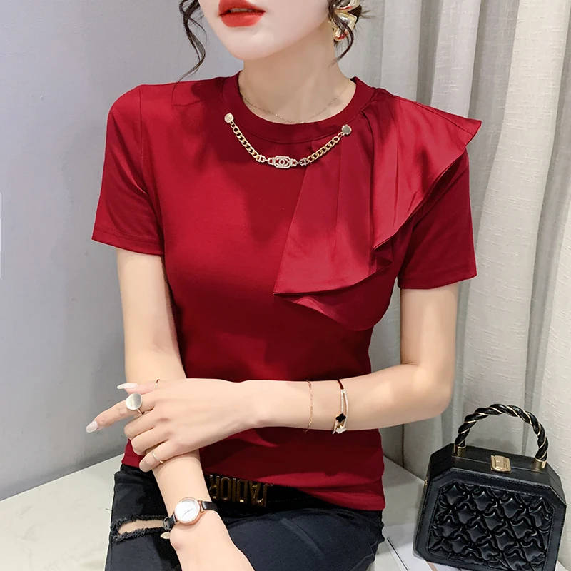 Fashion Casual Woman Tshirts Women Sexy Tops Female Office Lady Beautiful Aesthetic Chain Fold Splicing Girls Tee Dropshipping
Fashion Casual Woman Tshirts Women Sexy Tops Female Office Lady Beautiful Aesthetic Chain Fold Splicing Girls Tee Dropshipping
