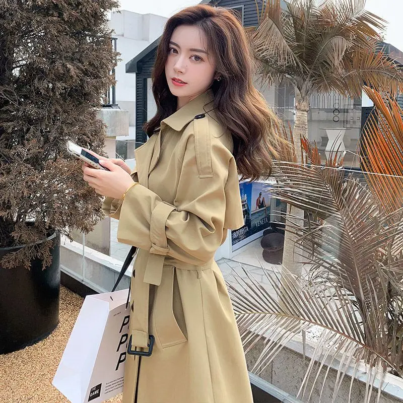 

Casual 2023 Spring Autumn British Style Lady Lapel Long Trench Coat Solid Color Belt Scarf Commuter Leisure Women Parka A867