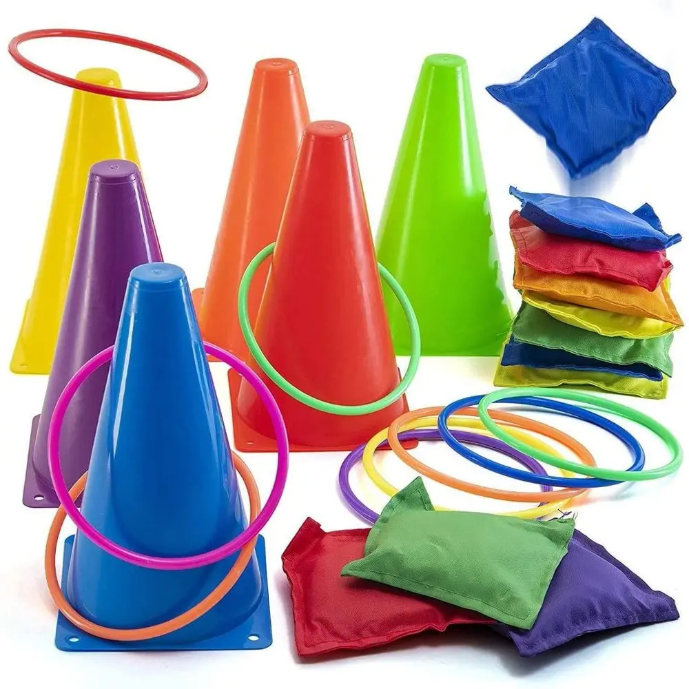 

3-in-1 Yard Set - Ring Toss Set, Bean Bag, Cones | Lawn, Street, Pool, Garden Games | Sports Day Kit Equipment, Party/Gift Bag