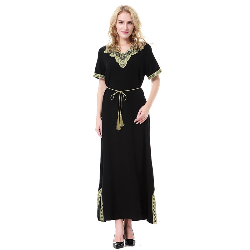 Eid Turkey Muslim Abaya Maxi Dress Appiques Summer Short Sleeve Long Robe Islamic Prayer Ramadan Lace-up Vestido Moroccan Kaftan
Eid Turkey Muslim Abaya Maxi Dress Appiques Summer Short Sleeve Long Robe Islamic Prayer Ramadan Lace-up Vestido Moroccan Kaftan