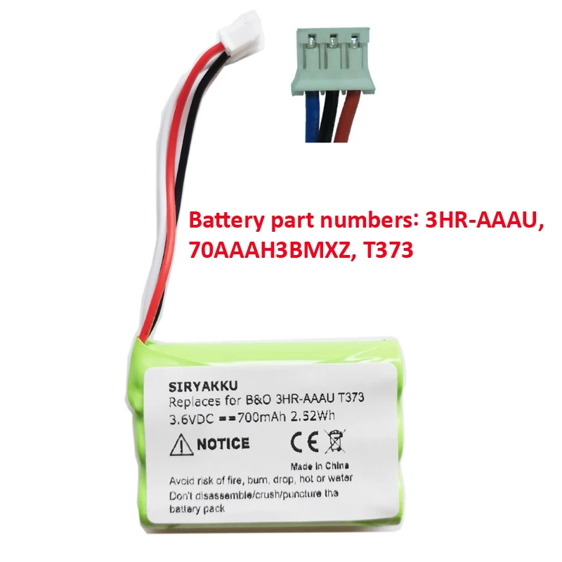 3.6V 700mAh Battery for Bang&Olufsen BeoCom 6000, 3HR-AAAU, 70AAAH3BMXZ, T373 Ni-MH
3.6V 700mAh Battery for Bang&Olufsen BeoCom 6000, 3HR-AAAU, 70AAAH3BMXZ, T373 Ni-MH