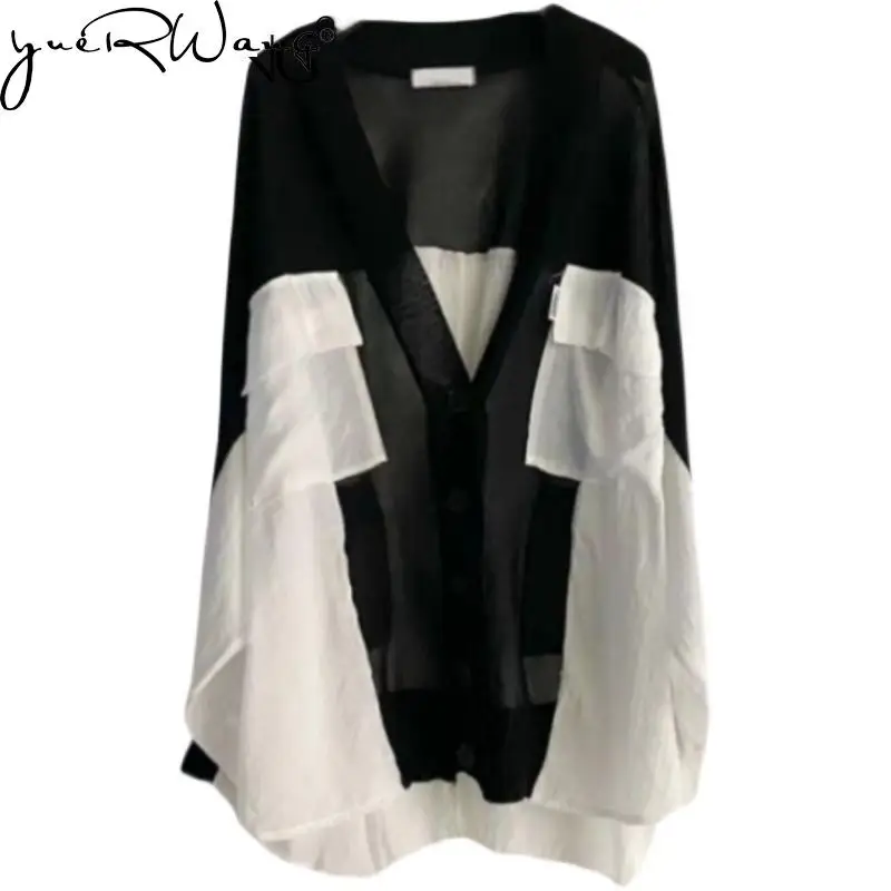 yuerwang Women Shirt V-neck Irregular Plus Size Cotton Female Blouses Tops Long Sleeve Color Matching Loose Long Shirts 2023
yuerwang Women Shirt V-neck Irregular Plus Size Cotton Female Blouses Tops Long Sleeve Color Matching Loose Long Shirts 2023