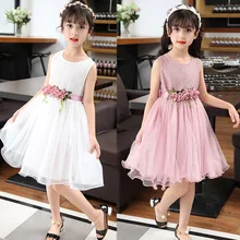 5 7 9 12 Years Youth Flower Girls Elegant Floral One-piece Fairy Princess Dresses for Children Vintage Festive Pink Tulle Clothe