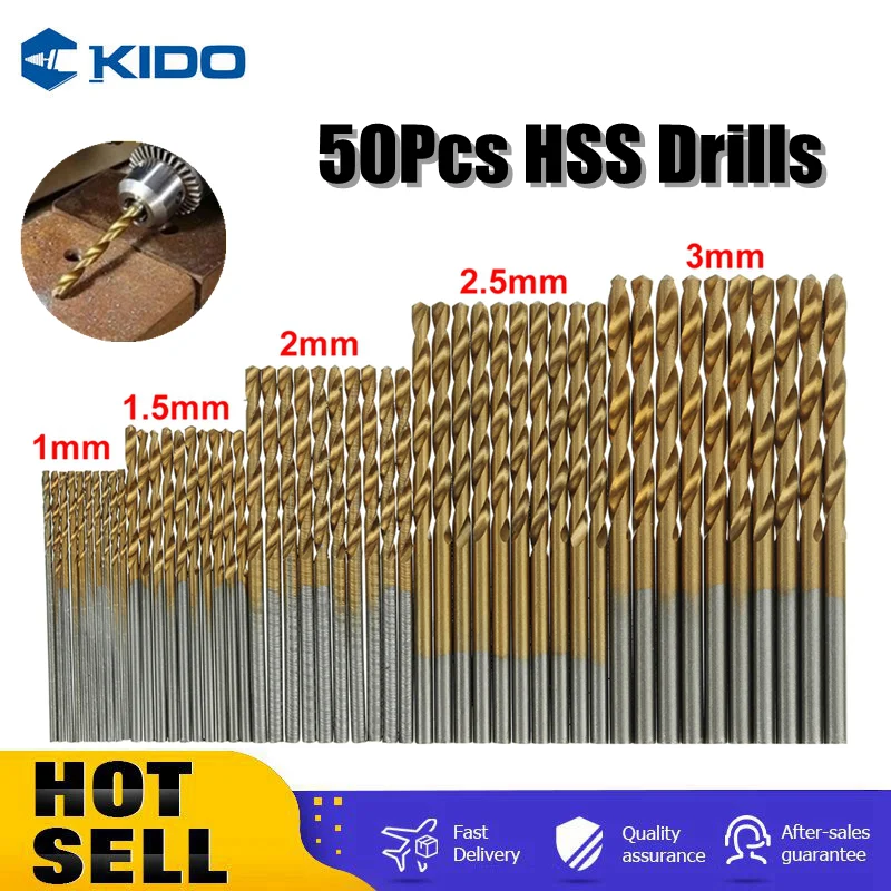 50Pcs 1/1.5/2/2.5/3mm Titanium Coated Twist Drill Bits HSS Drill Bits Set for Stainless Steel Woodworking Metal Drilling
50Pcs 1/1.5/2/2.5/3mm Titanium Coated Twist Drill Bits HSS Drill Bits Set for Stainless Steel Woodworking Metal Drilling