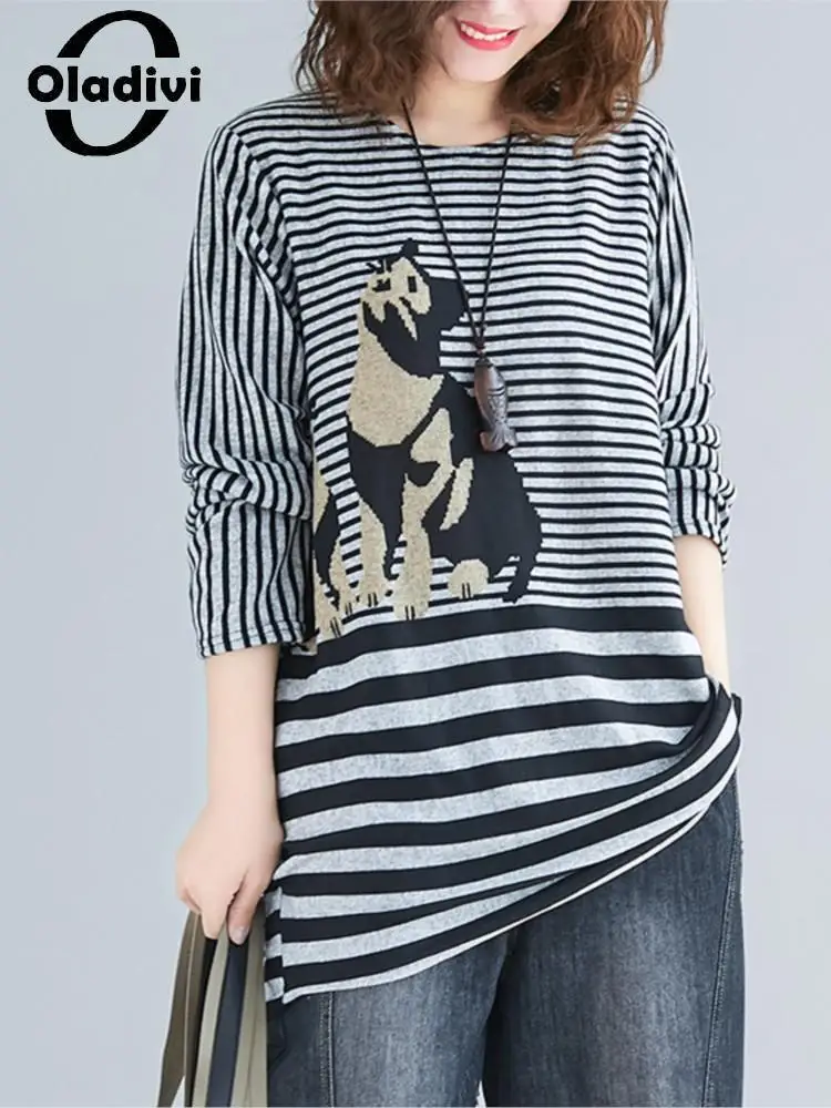 Oladivi Large Size Women Striped T-Shirts 2022 Spring Autumn New Casual Loose Tshirts Oversized Top Tee Shirts Female Blusa 2945
Oladivi Large Size Women Striped T-Shirts 2022 Spring Autumn New Casual Loose Tshirts Oversized Top Tee Shirts Female Blusa 2945