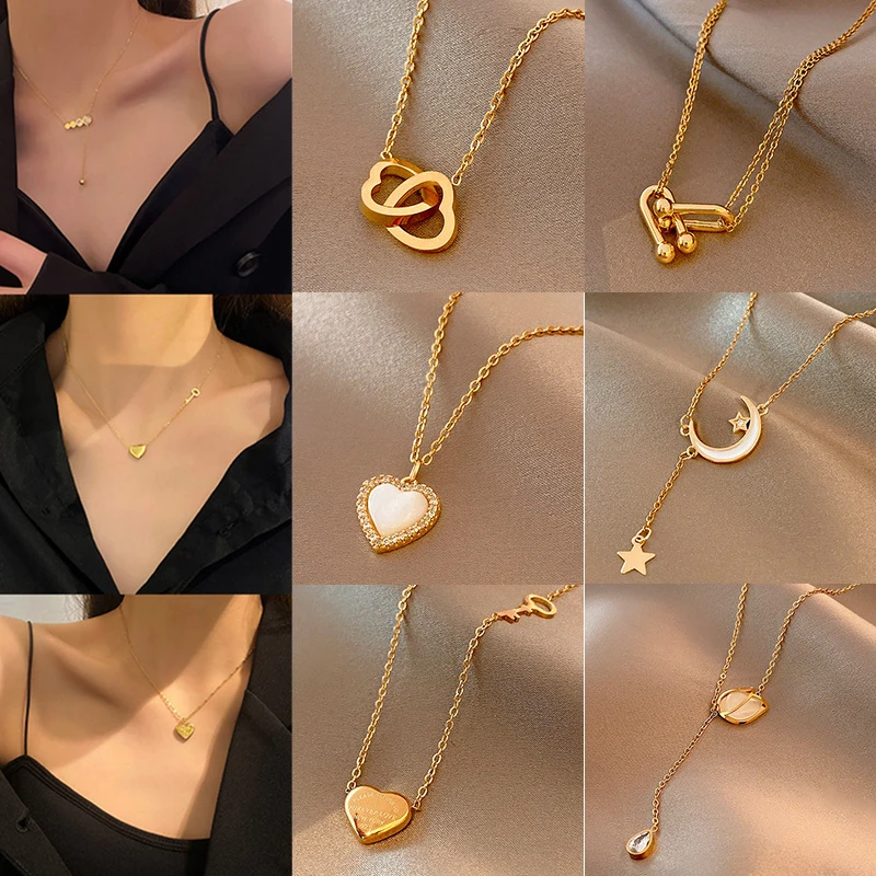 Fashion Love Pendant Necklace Titanium Steel Hollow Star Moon Women Gold Necklace Simple Butterfly Pearl Jewelry Accessories
Fashion Love Pendant Necklace Titanium Steel Hollow Star Moon Women Gold Necklace Simple Butterfly Pearl Jewelry Accessories