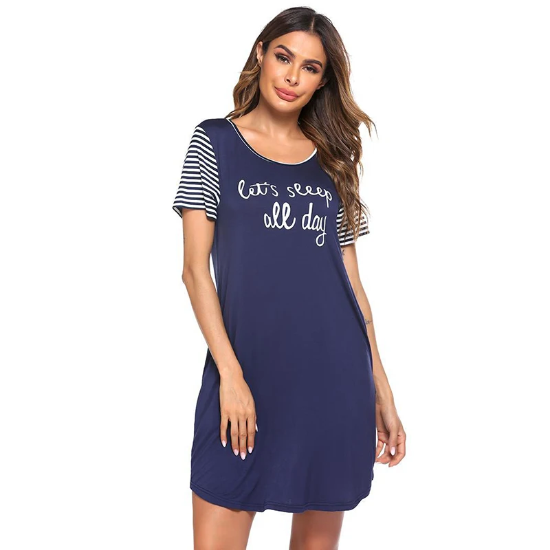 Striped Patchwork Short Sleeve Nightshirts Women Nightgowns Letter Printed Sleepwear Soft Sleep Shirts Loungewear
Striped Patchwork Short Sleeve Nightshirts Women Nightgowns Letter Printed Sleepwear Soft Sleep Shirts Loungewear