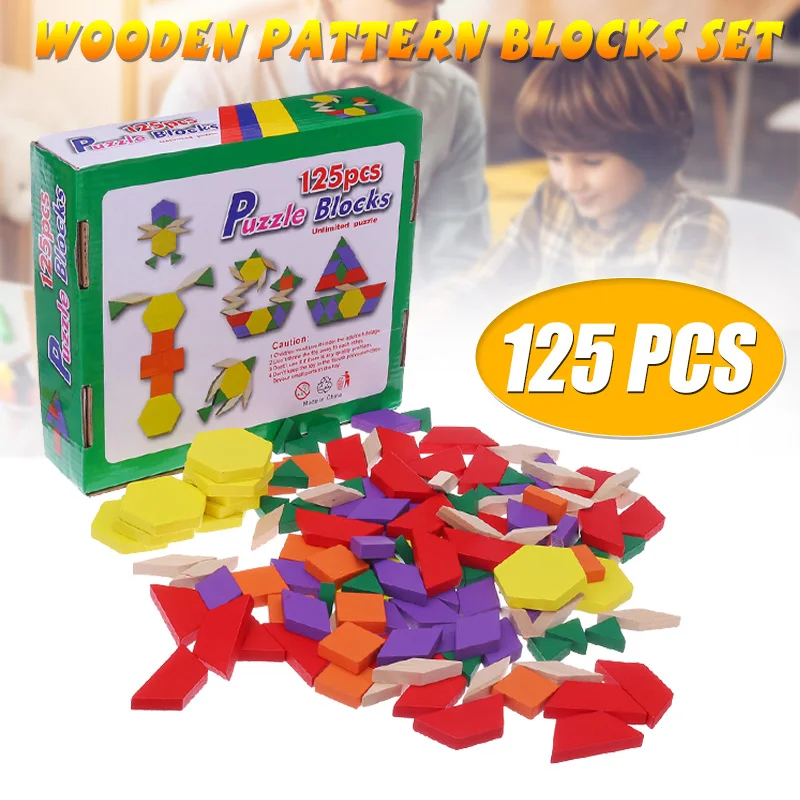 125 Pieces Wooden Pattern Blocks Set Geometric Shape Puzzle Montessori Educational Toys
125 Pieces Wooden Pattern Blocks Set Geometric Shape Puzzle Montessori Educational Toys