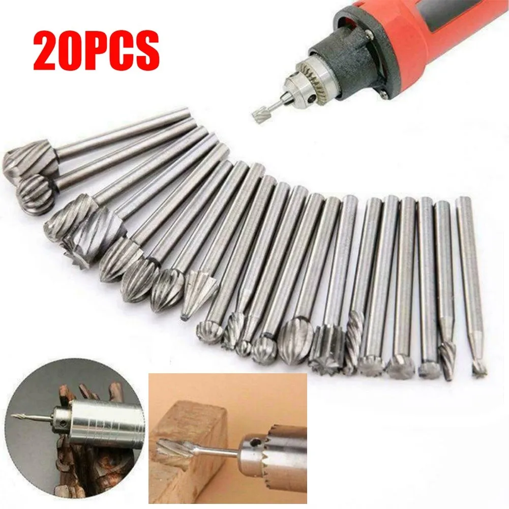 20pcs Carving Burrs Milling Cutter Set HSS Tungsten Carbide Wood Milling Burrs 3mm Shank For Rotary Engraving Machine Tool Part
20pcs Carving Burrs Milling Cutter Set HSS Tungsten Carbide Wood Milling Burrs 3mm Shank For Rotary Engraving Machine Tool Part