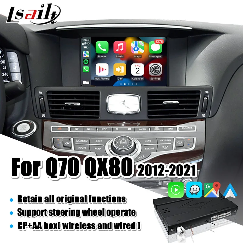 Беспроводной интерфейс CP AA для Infiniti QX Q70 QX80 QX60 2012-2021 с GPS-навигацией, зеркальным отображением, системой Linux от Lsailt