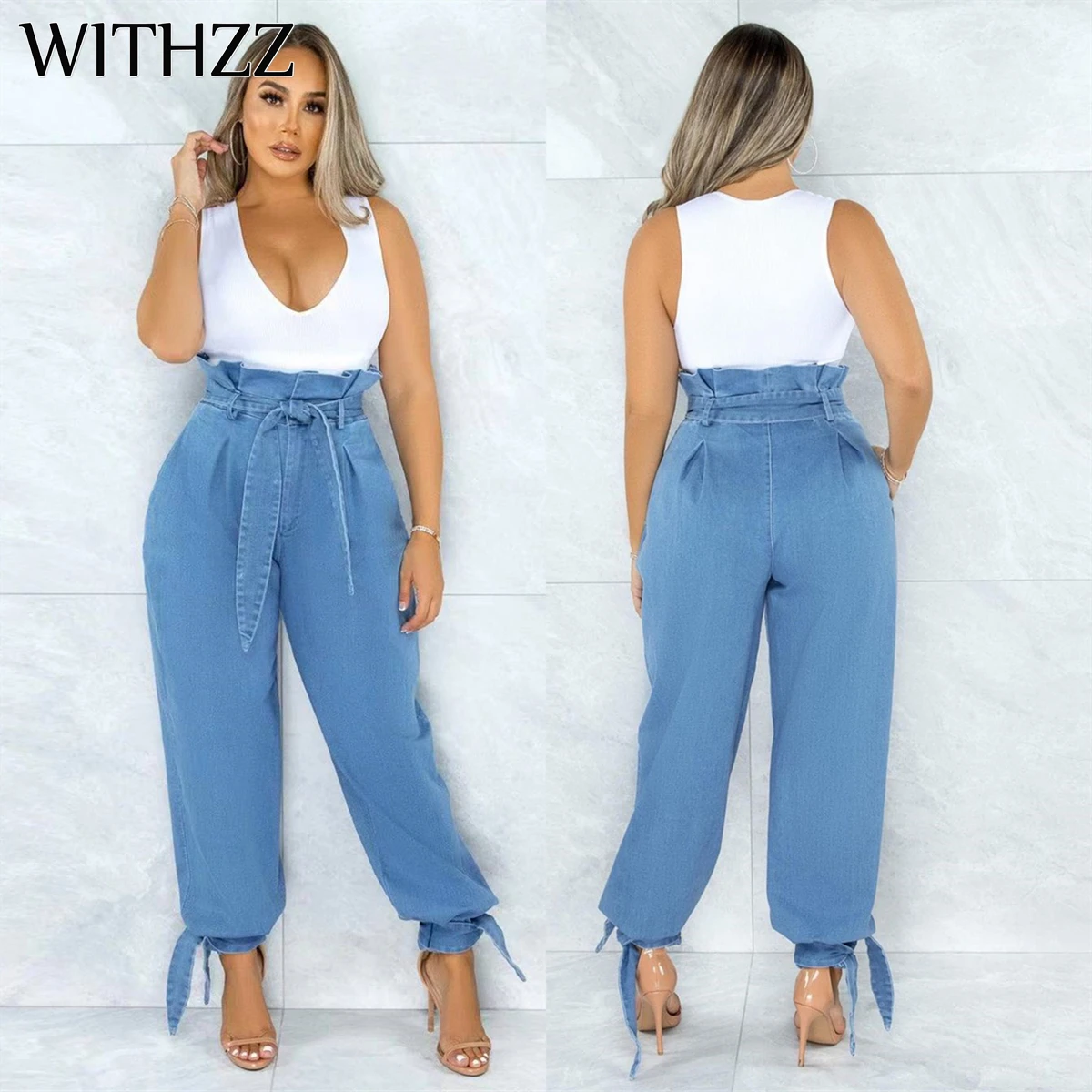 WITHZZ Spring Autumn Women's High Waist Loose Casual Blue Denim Wide-leg Strappy Female Trousers Jeans
WITHZZ Spring Autumn Women's High Waist Loose Casual Blue Denim Wide-leg Strappy Female Trousers Jeans