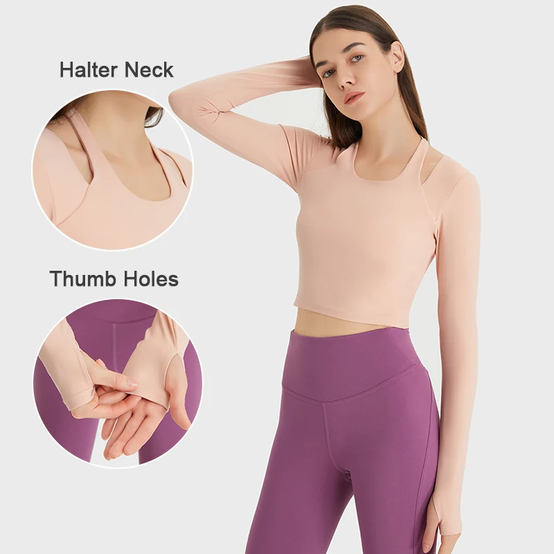 ABS LOLI Halter Neck Yoga Shirts with Built In Bra Padded Long Sleeve Workout Crop Tops Women Sport Fitness T-Shirts Gym Clothes
ABS LOLI Halter Neck Yoga Shirts with Built In Bra Padded Long Sleeve Workout Crop Tops Women Sport Fitness T-Shirts Gym Clothes