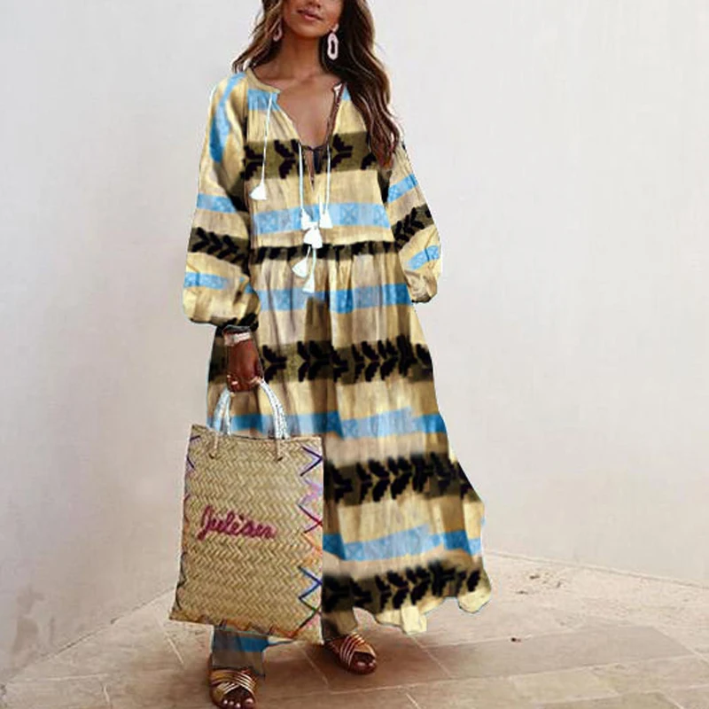 Sexy V Neck Lace-Up Tassel Beach Dress Women Print Ruffle Long Dress Cover-Up Vintage Elegant Lantern Sleeve Maxi Dress Cover-Up
Sexy V Neck Lace-Up Tassel Beach Dress Women Print Ruffle Long Dress Cover-Up Vintage Elegant Lantern Sleeve Maxi Dress Cover-Up