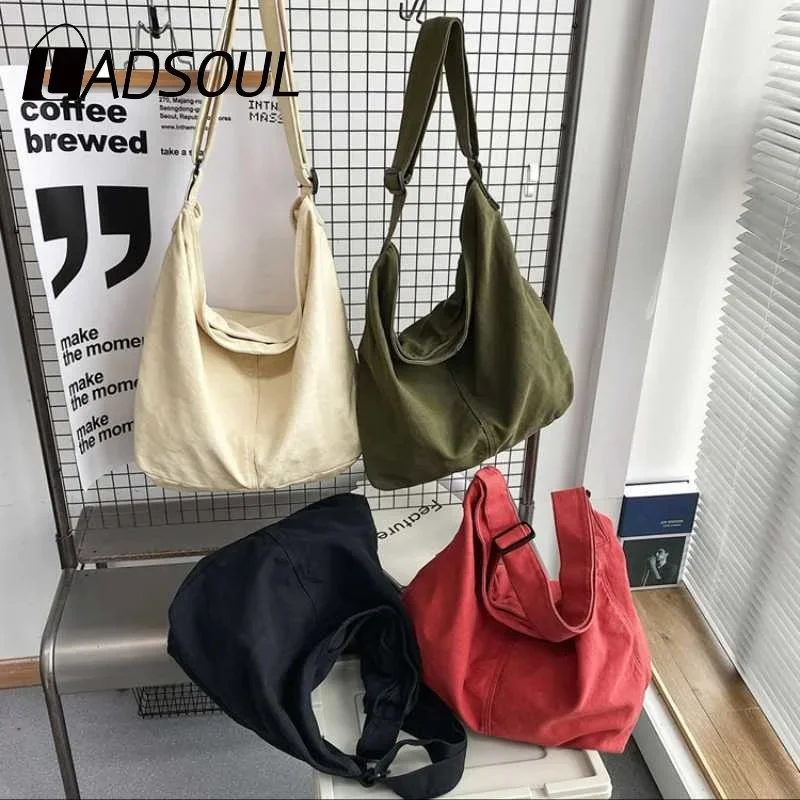 Women's Fashion Washed Canvas Bag Student Japanese Solid Color Shoulder Messenger Bag Female Casual Large Capacity Shopping Bag 
Women's Fashion Washed Canvas Bag Student Japanese Solid Color Shoulder Messenger Bag Female Casual Large Capacity Shopping Bag