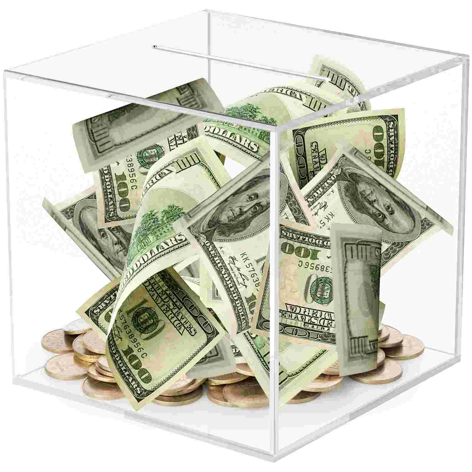 

Bank Piggy Clear Box Money Kids Unopenable Saving Pot Jar Honeymoon Fund Acrylic Coin Container Cash Savings Big Desktop Storage