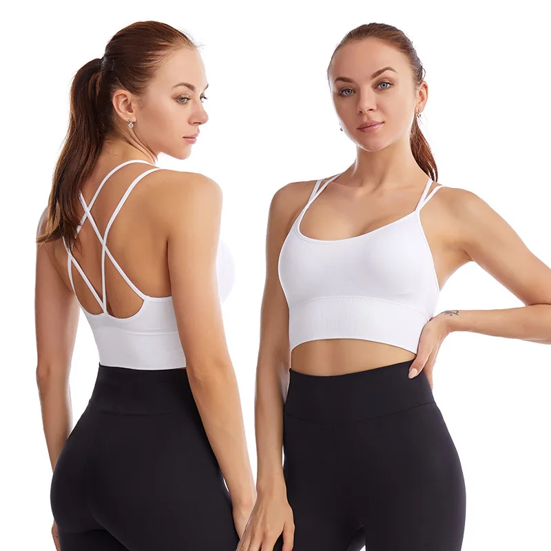 

Ringless Sports Bras For Women Padded Strappy Criss Cross Cropped Bras for Yoga Workout Fitness Running Gym Low Impact Top