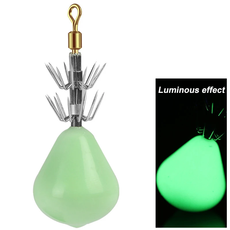 60g Swivel Squid Hook Coated With Luminous Soft Glue Copper swivel Octopus Fish Hook Double row umbrella hook Fishing accessorie
60g Swivel Squid Hook Coated With Luminous Soft Glue Copper swivel Octopus Fish Hook Double row umbrella hook Fishing accessorie