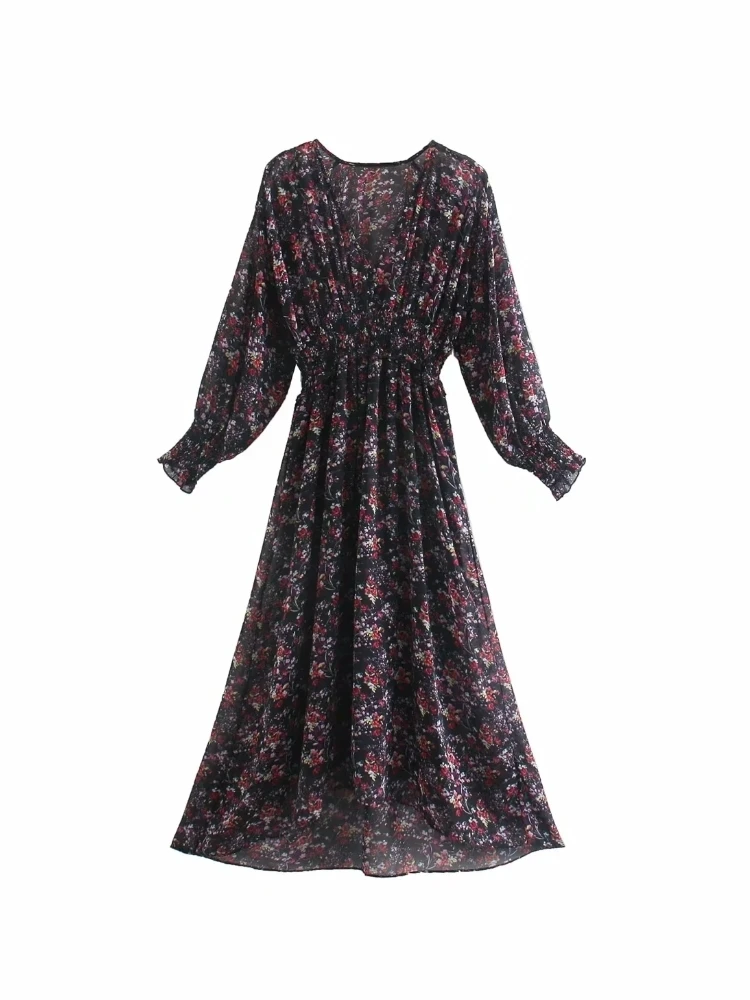 Women Floral Printing Chiffon V Neck Lantern Sleeve Midi Dress Female Loose Clothes Casual Lady Vestido D6693
Women Floral Printing Chiffon V Neck Lantern Sleeve Midi Dress Female Loose Clothes Casual Lady Vestido D6693