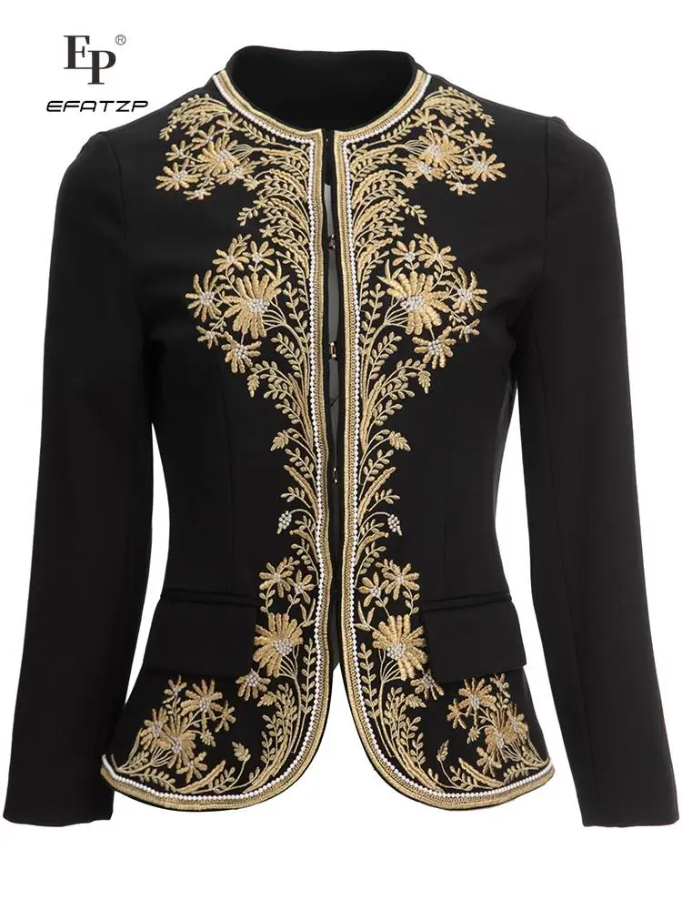 EFATZP Designer Autumn Winter Coats Women's Long Sleeve Coat Covered Flower Embroidery Balck Button
EFATZP Designer Autumn Winter Coats Women's Long Sleeve Coat Covered Flower Embroidery Balck Button