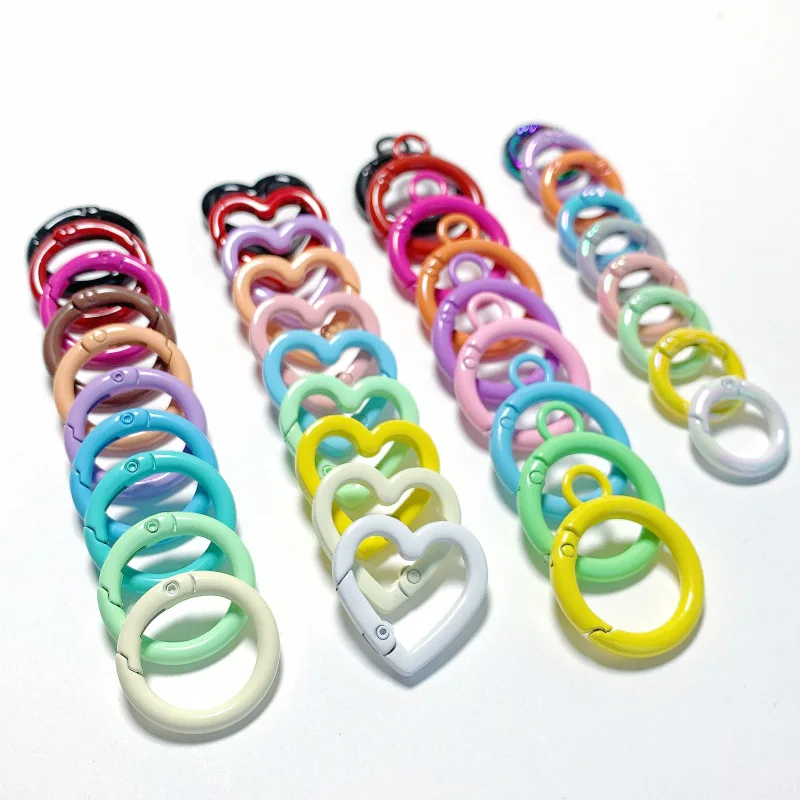 

10Pcs 18/20/22mm Round Spring Buckle Blank Base Keychain Color Enamel Love Heart Keyring Connector DIY Jewelry Making Findings