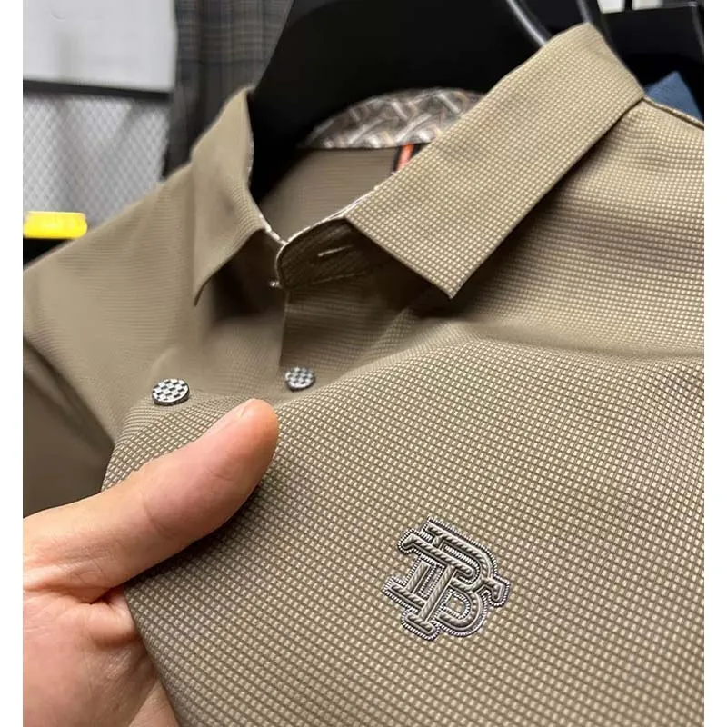 

DYXUE Summer High-end Seamless Lapel Business POLO Shirt Ice Silk Solid Color Men's Printed Casual Fashion Short-sleeved M-4XL
