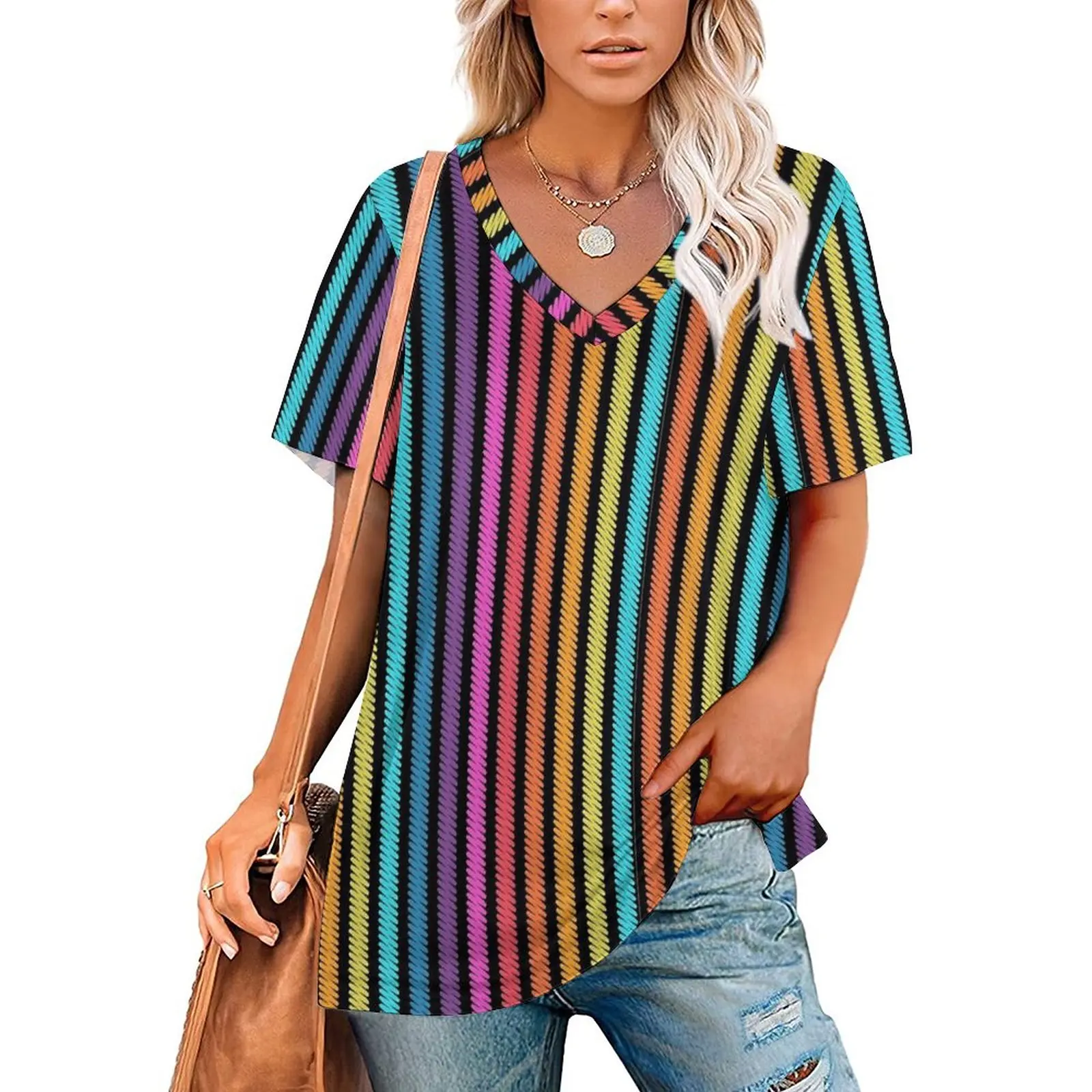 Rainbow Striped T-Shirt Geometric Print Hip Hop Oversize T-Shirts Short Sleeve V Neck Street Fashion Tees Beach Pattern Clothing
Rainbow Striped T-Shirt Geometric Print Hip Hop Oversize T-Shirts Short Sleeve V Neck Street Fashion Tees Beach Pattern Clothing