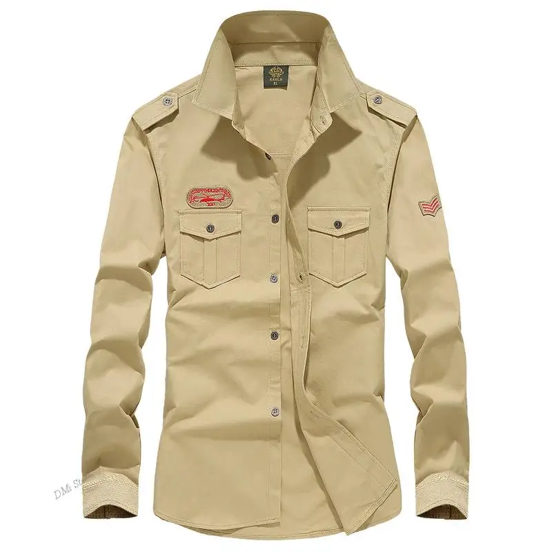 Рубашка DIMI Мужская дышащая с длинным рукавом, повседневная сорочка с вышивкой, хлопковая блуза в стиле милитари, однотонная 
Рубашка DIMI Мужская дышащая с длинным рукавом, повседневная сорочка с вышивкой, хлопковая блуза в стиле милитари, однотонная