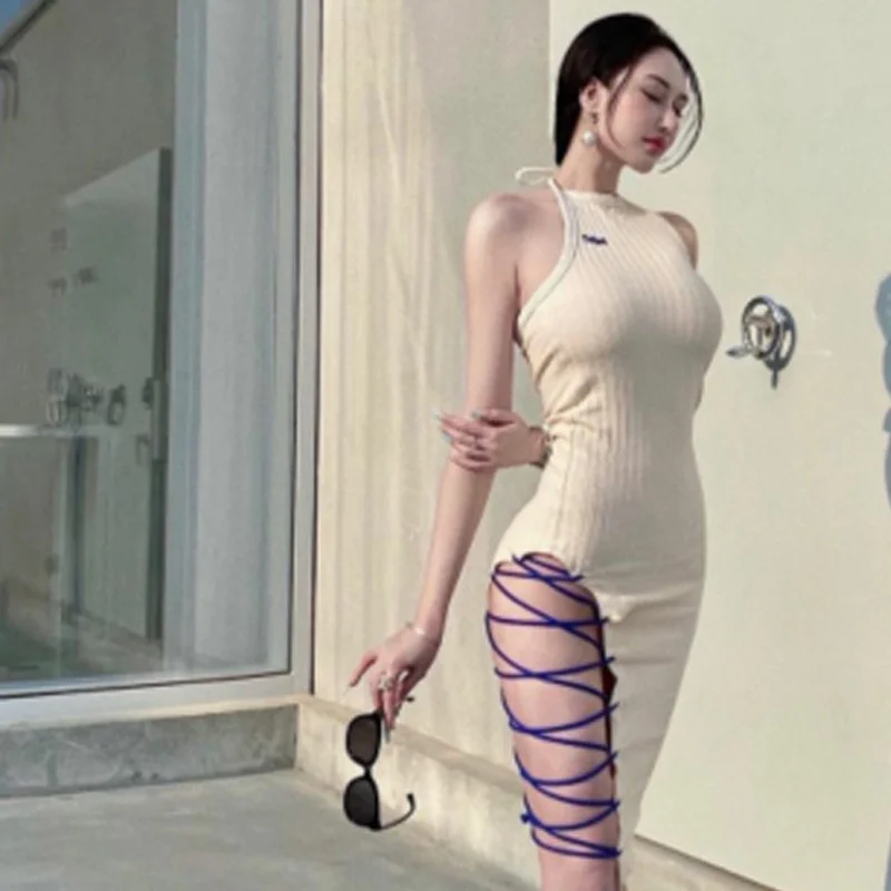 kawaii Slim y2k Sexy Tight Knitted Short Halter Neck Skinny Hip Cross Bandage Fashion Hot Dress Summer Korean Women E6EJ
kawaii Slim y2k Sexy Tight Knitted Short Halter Neck Skinny Hip Cross Bandage Fashion Hot Dress Summer Korean Women E6EJ