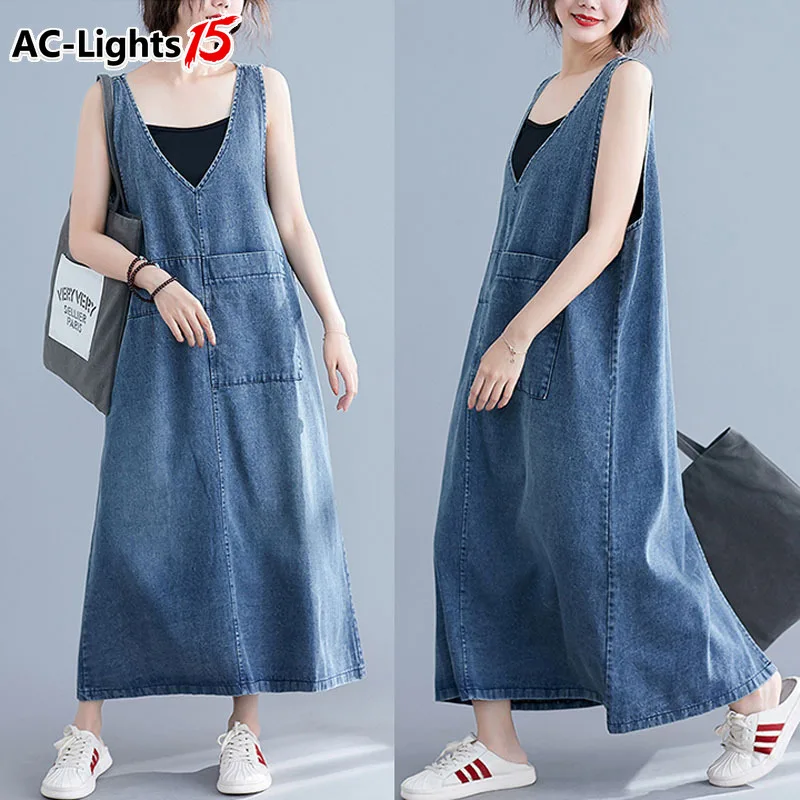 

Summer Tank Strap Denim Dress Sundress Women Sleeveless Long Graceful Jeans Velet Dresses For Womens Korean Street Robe Femme