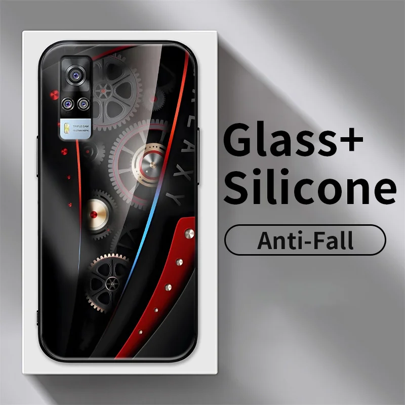 

For vivo Y51 2020 Y51A Y31 Y53S Y33 Y55 Y55S Y66 Y67 Y69 Y71 Y72 Y75 V5 Lite iQOO Z3 Case Mechanics Tempered Glass Phone Cover