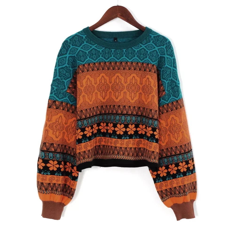 Woman Short Sweater Retro Chic Splicing Color Winter Young Girls Warm Clothing Knitted Flower Pattern Pullover For Women
Woman Short Sweater Retro Chic Splicing Color Winter Young Girls Warm Clothing Knitted Flower Pattern Pullover For Women