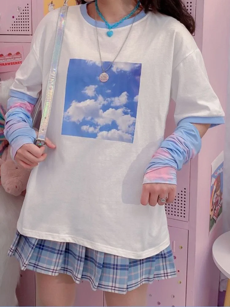 Deeptown 2022 Summer Tie Dye Harajuku Sky Graphic T-shirt Women Kawaii Girl Tops Women White Short Sleeve Fashion Korean Clothes
Deeptown 2022 Summer Tie Dye Harajuku Sky Graphic T-shirt Women Kawaii Girl Tops Women White Short Sleeve Fashion Korean Clothes