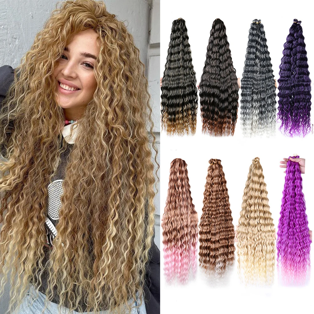 

Ariel Curl Hair Water Wave Braiding Hair Extensions Ombre Blonde Pink Natural Synthtic Afro Curls Crochet Braids Hair for Women