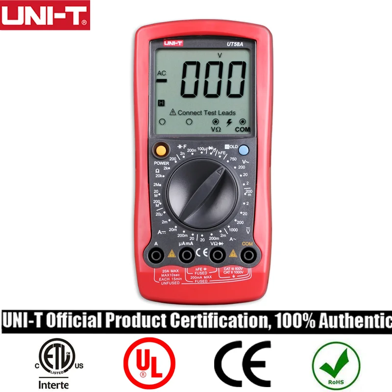 UNI-T multimeter digital UT58A/B/C/D/E Series General Digital Multimeter Data hold 2000 display count refresh rate 2~3 times/s
UNI-T multimeter digital UT58A/B/C/D/E Series General Digital Multimeter Data hold 2000 display count refresh rate 2~3 times/s