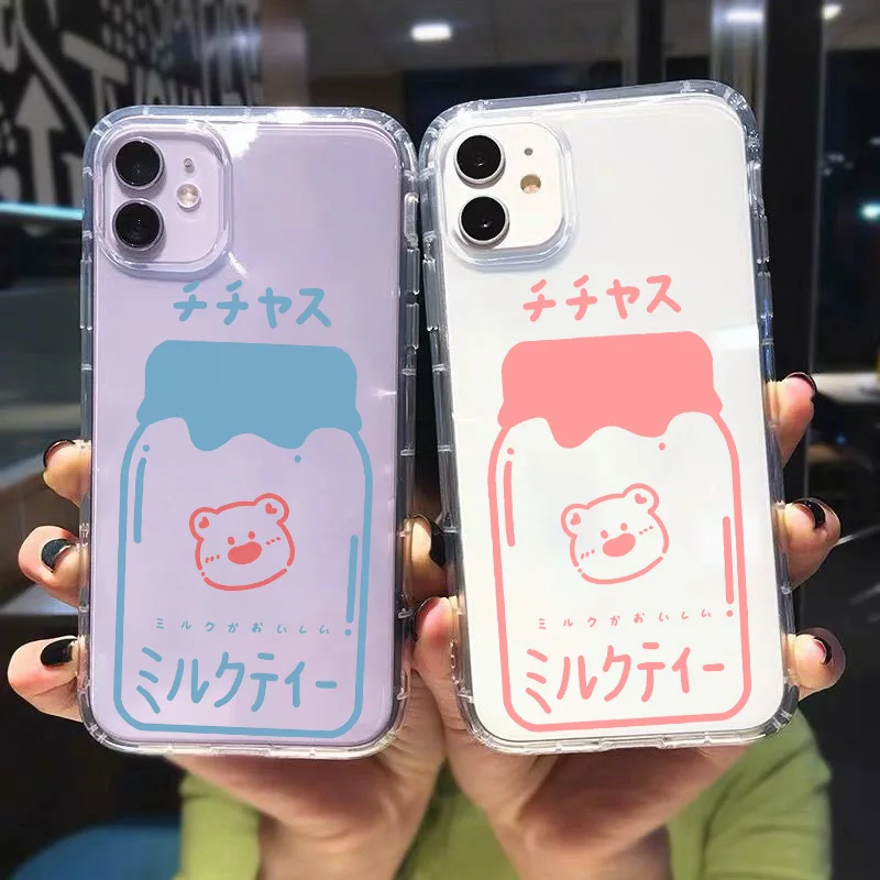 

Cute Milk Tea Bear Soft TPU Phone Case for IPhone 13 12 13Pro 11 Pro XS Max XR X 8 7 6s Plus SE3 20 Korean Cartoon Cover Fundas