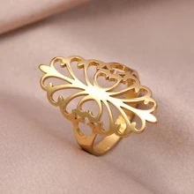 Stainless Steel Rings Elegant Vintage Bohemian Luxury Gold Color Fashion Wide Ring For Women Jewelry Engagement Wedding Gifts